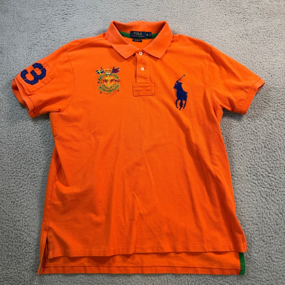 Polo Ralph Lauren Mens XL Orange Big Pony Custom Fit Crest Polo Shirt 11145